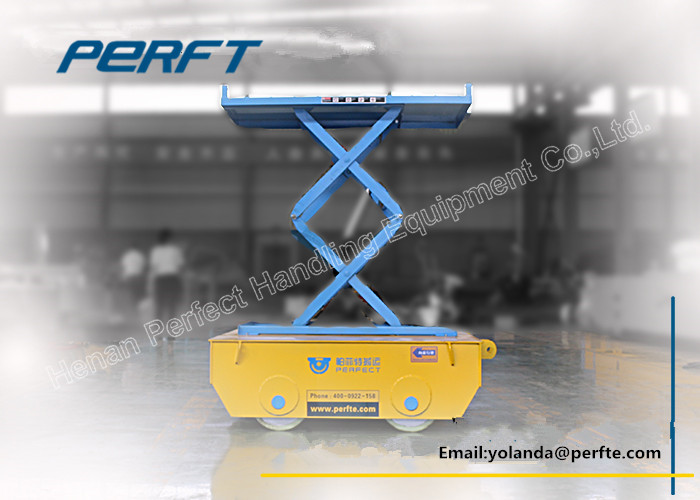 Scissor hydraulic lifting and Electric material handling rail transfer cart 
